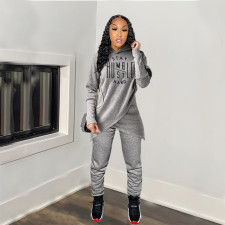 Letter Irregular Hoodies Two Piece Pants Set MDF-5173