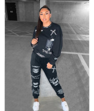 Casual Printed Sweatshirt Sweatpants 2 Piece Suits NM-8325