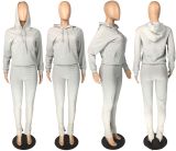 Solid Hoodies Split Pants Two Piece Suits LM-8198