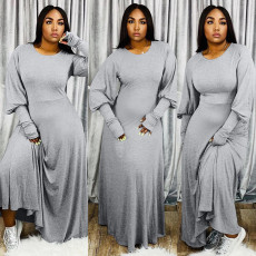 Plus Size 4XL Solid Long Sleeve O Neck Maxi Dress BDF-8002
