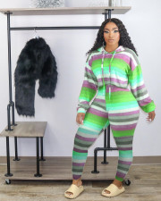 Casual Striped Hooded Two Piece Pants Set HM-6351