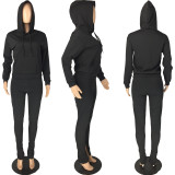 Solid Hoodies Split Pants Two Piece Suits LM-8198