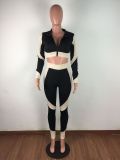 Sexy Rib Zipper Long Sleeve Slim Fitness 2 Piece Sets LA-3231