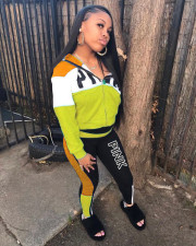 Pink Letter Print Casual Sports Two Piece Sets NM-8324