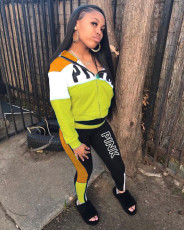 Pink Letter Print Casual Sports Two Piece Sets NM-8324