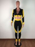 Sexy Rib Zipper Long Sleeve Slim Fitness 2 Piece Sets LA-3231