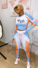 Pink Letter Print Fitness Long Sleeve Two Pants Set FNN-8539