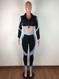 Sexy Rib Zipper Long Sleeve Slim Fitness 2 Piece Sets LA-3231