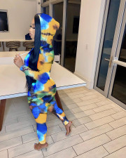 Casual Printed Hooded Zipper 2 Piece Pants Set FNN-8529