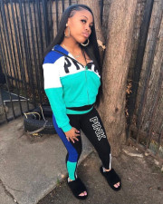 Pink Letter Print Casual Sports Two Piece Sets NM-8324