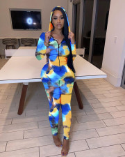 Casual Printed Hooded Zipper 2 Piece Pants Set FNN-8529