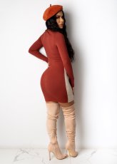 Elegant Ribbed Patchwork Long Sleeve Mini Dress CHY-1260
