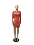 Sexy Printed Lace Up Hollow Long Sleeve Mini Dress CHY-1261