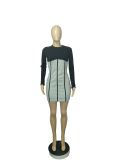 Elegant Ribbed Patchwork Long Sleeve Mini Dress CHY-1260