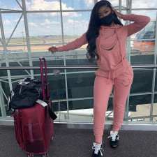 Plus Size Casual Hooded Two Piece Pants Set Without Mask CL-6085