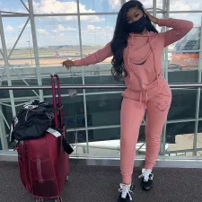 Plus Size Casual Hooded Two Piece Pants Set Without Mask CL-6085