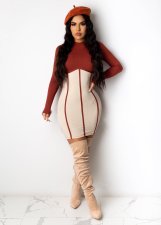 Elegant Ribbed Patchwork Long Sleeve Mini Dress CHY-1260