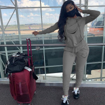 Plus Size Casual Hooded Two Piece Pants Set Without Mask CL-6085