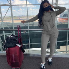 Plus Size Casual Hooded Two Piece Pants Set Without Mask CL-6085