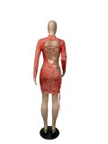Sexy Printed Lace Up Hollow Long Sleeve Mini Dress CHY-1261