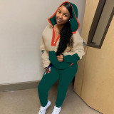 Color Block Splice Lambswool Sweatshirts Two Piece Set GLF-8067