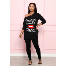 Solid Color Casual Print Long Sleeve Two Piece Set XMF-009