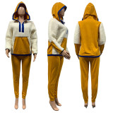 Color Block Splice Lambswool Sweatshirts Two Piece Set GLF-8067