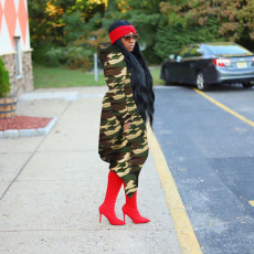 Camo Print Zipper Hooded Irregular Hem Coat XMY-9220