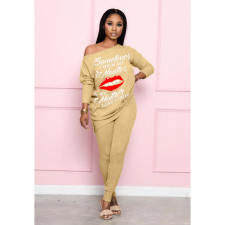 Solid Color Casual Print Long Sleeve Two Piece Set XMF-009