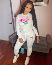 Pink Letter Print Round Neck Long Sleeve Casual Sportswear Suit XMF-012