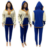 Color Block Splice Lambswool Sweatshirts Two Piece Set GLF-8067