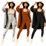 Solid Tank Top+Long Cloak+Pants 3 Piece Sets GLF-8050