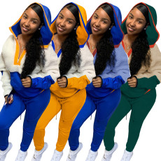 Color Block Splice Lambswool Sweatshirts Two Piece Set GLF-8067