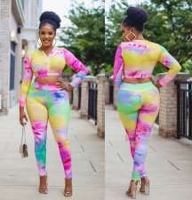 Casual Fashion Tie-dye Zipper Top And Trouser Set XMF-008