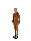 Solid Velvet Hooded Coat And Pants Two Piece Sets CHY-1276