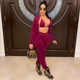 Solid Velvet Hooded Coat And Pants Two Piece Sets CHY-1276
