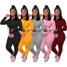 Solid Long Sleeve Hoodies Two Piece Sets SHD-9334