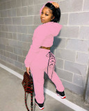 Solid Hoodies Lace Up Sweatpants Two Piece Sets YS-8711