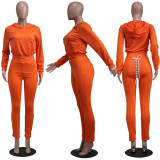 Solid Hoodies Lace Up Sweatpants Two Piece Sets YS-8711