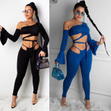 Sexy Hollow Long Sleeve Two Piece Pants Set CHY-1269
