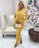 Sexy Mesh Solid Long Sleeve Ruched Maxi Dress BGN-117