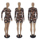 Casual Prined Long Sleeve Rompers SHD-9447