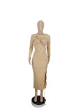 Sexy Long Sleeve Lace Up Slim Maxi Dress CHY-1266