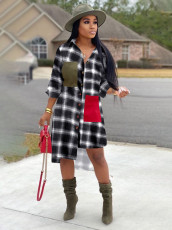 Fashion Plaid Irregular Shirt Dress OM-1099-1