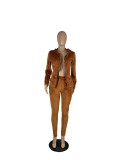 Solid Velvet Hooded Coat And Pants Two Piece Sets CHY-1276
