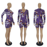 Casual Prined Long Sleeve Rompers SHD-9447