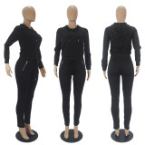 Solid Long Sleeve Hoodies Two Piece Sets SHD-9334