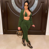 Solid Velvet Hooded Coat And Pants Two Piece Sets CHY-1276