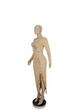 Sexy Long Sleeve Lace Up Slim Maxi Dress CHY-1266