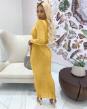 Sexy Mesh Solid Long Sleeve Ruched Maxi Dress BGN-117